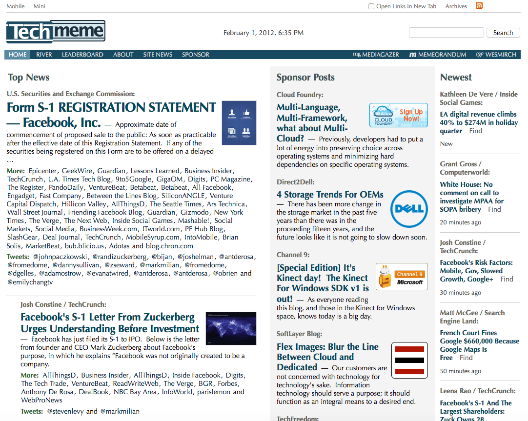 Techmeme homepage (2012)